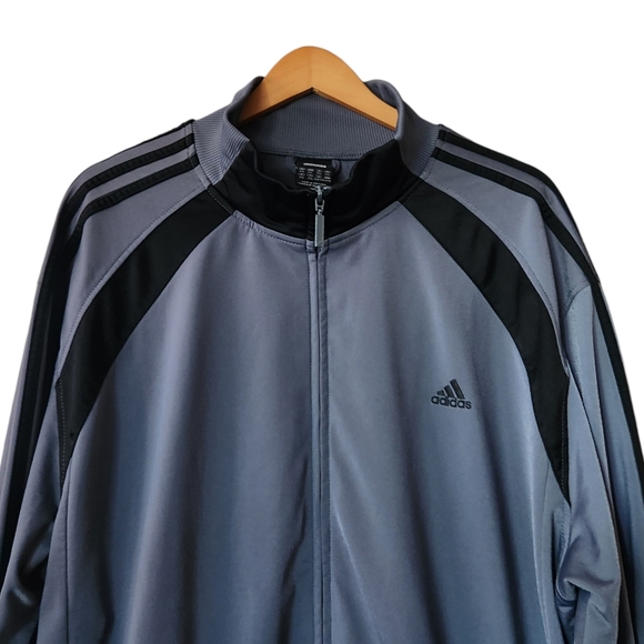 Adidas Men's Size 2XL Three Stripe Jacket Heather Gray Black Full Zip - Picture 2 of 11
